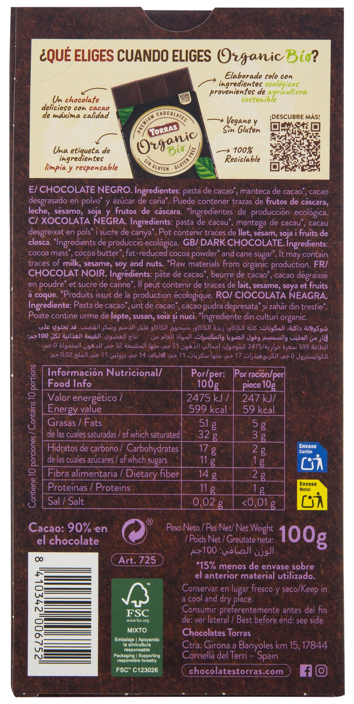 Chocolate Orgánico Negro 90%