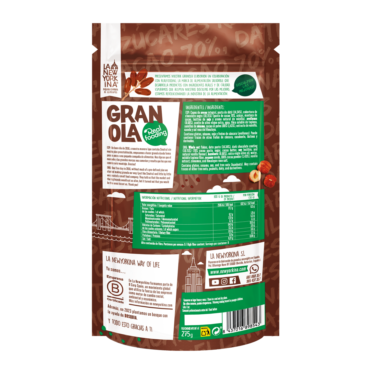 Granola Con Cacao 70% y Avellanas