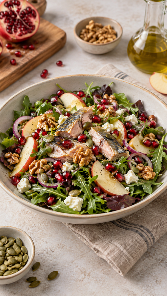 Ensalada de otoño: caballa, granada y nueces