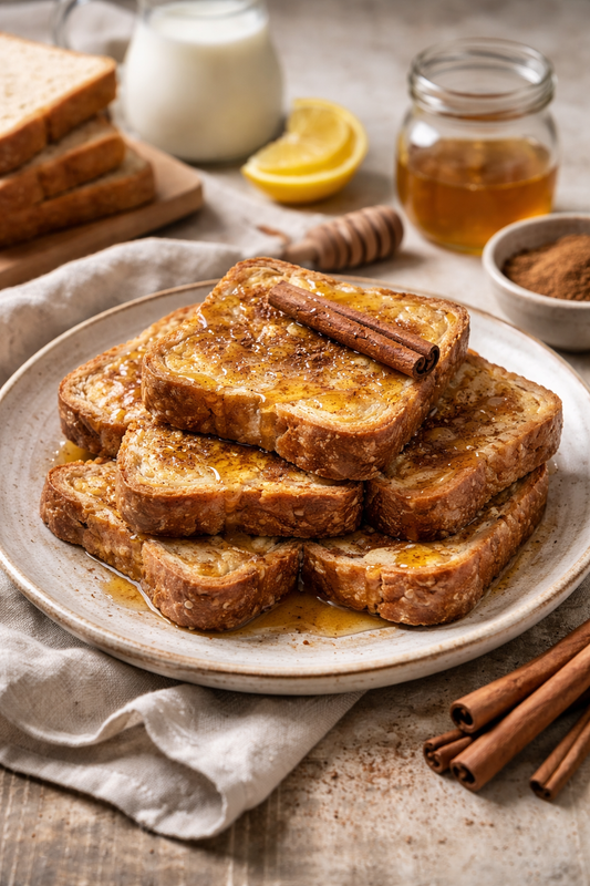 Torrijas al horno o en airfryer con pan integral y miel cruda