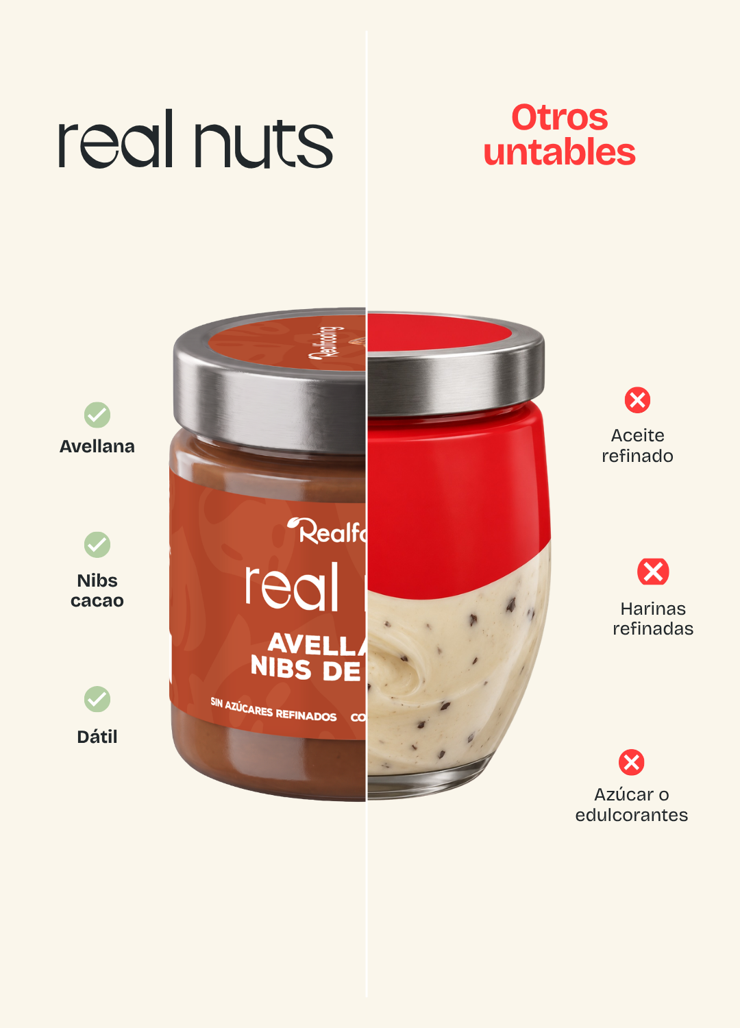 Crema de avellanas con dátiles y nibs de cacao