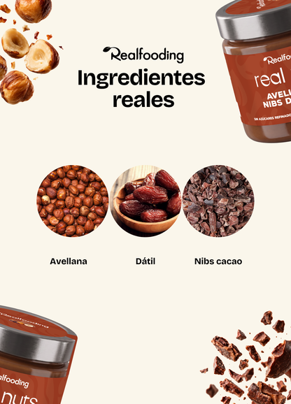 Crema de avellanas con dátiles y nibs de cacao