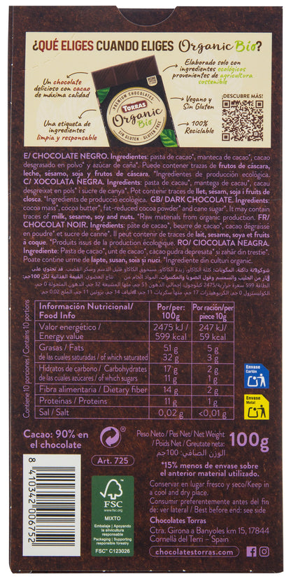 Chocolate Orgánico Negro 90%