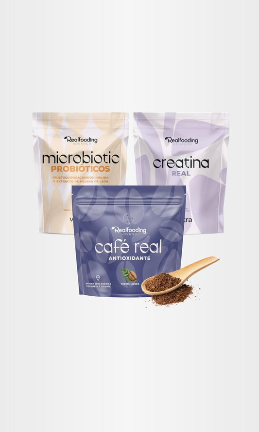 Pack Ritual del Café. 1 ud Café Molido + 1 ud Creatina Neutra + 1 ud Microbiotic