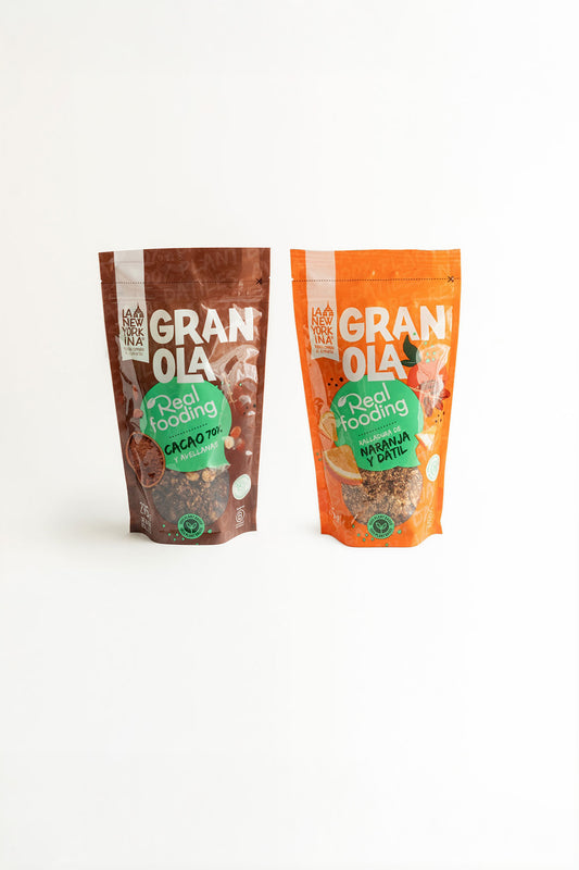 Pack Granola Con Ralladura De Naranja y Dátil + Granola Con Cacao 70% y Avellanas